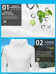 Close-up of white sun protection jacket with breathable fabric and ice cooling effect