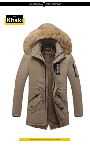 Détail d'une parka d'hiver kaki avec doublure polaire épaisse et taille ajustable par cordon