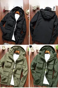 Detail view of tactical jacket with removable sleeves and classic pocket embroidery