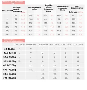 Detailed women's 3-in-1 outdoor jacket size guide with specific height and weight measurements