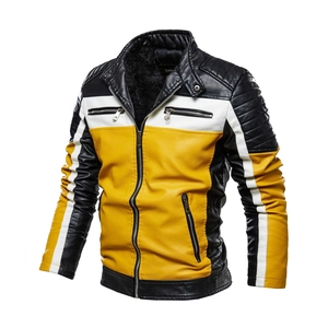 Blouson moto homme en similicuir avec design color-block en jaune, noir et blanc