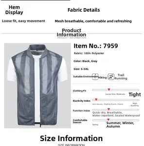 Détail du gilet en mesh gris montrant le tissu respirant et le matériau de haute qualité