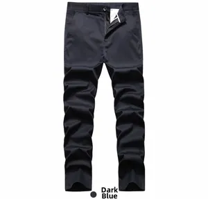 Detailed shot of navy blue winter thermal casual trousers with zipper fly and belt loops