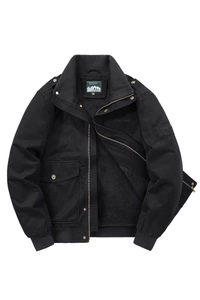 Men's winter fleece-lined cargo flight jacket in black with Free Spirit patch detail