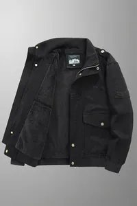 Men's black fleece-lined work jacket with Free Spirit logo and cargo pockets