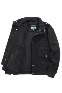 Fleece lined men's worker jacket in black with Free Spirit label and ribbed cuffs