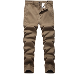 Men Winter Warm Fleece Lined Casual Pants Pure Cotton Straight Leg Trousers Business Work Chinos Solid Color High Waist