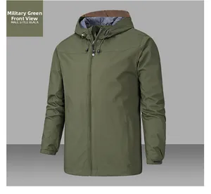 Close-up detail of military green men's waterproof jacket with adjustable velcro cuffs