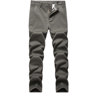 Men's winter olive green straight-leg cotton trousers with fleece lining and side pockets