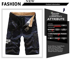 Detail view of cargo shorts features side pockets and summer fabric specifications
