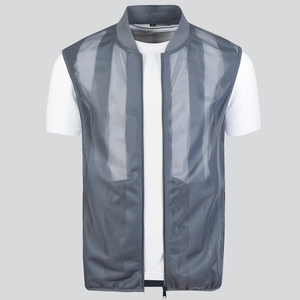 Gilet en Maille pour Hommes Respirant Polyester Léger Col Montant Fermeture Éclair Été Décontracté Veste Sans Manches