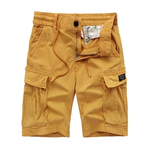 Men Casual Cargo Shorts Cotton Blend Multi Pocket Elastic Waist Drawstring Summer Streetwear Straight Leg Half Pants