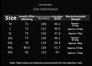 Detailed size chart for men's cotton short sleeve shirt showing measurements and weights