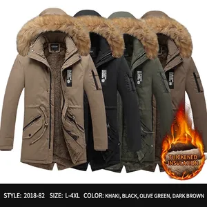 Manteau Parka d'Hiver pour Hommes Mi-long Veste Épaissie Doublée Polaire Avec Capuche en Fausse Fourrure Multi-poches Chaud Outwear