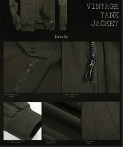 Detail view of military green cotton jacket featuring metal zipper and ribbed cuffs