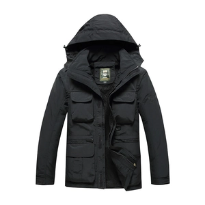Men's waterproof outdoor hooded jacket in black with breathable mesh lining and pockets