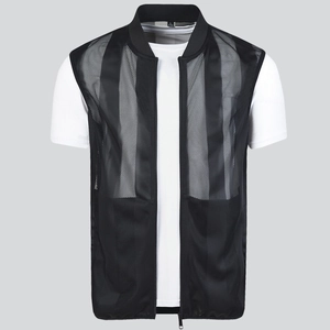 Gilet d'été en maille noire respirante pour homme avec col montant et fermeture éclair
