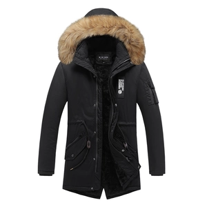 Parka d'hiver ajustée pour homme avec capuche en fausse fourrure épaisse noir classique