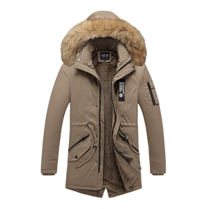 Parka d'hiver kaki pour homme avec grand col en fourrure et doublure polaire épaisse