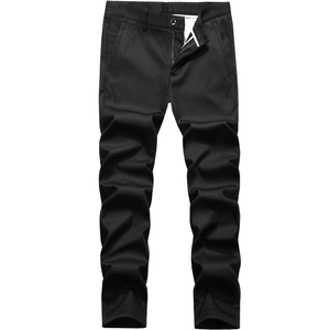 Men's casual black straight-leg trousers with elastic fit and soft fleece lining