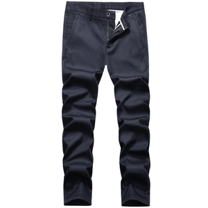 Men's navy casual straight-leg fleece trousers with side pockets and classic button fly
