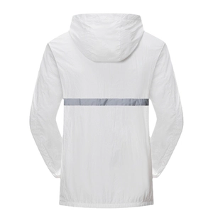 Men's lightweight white sun protection jacket with reflective strip for night safety