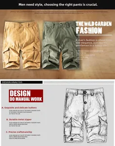 Detailed view of men's cargo shorts featuring durable multi-pocket design and zip fly