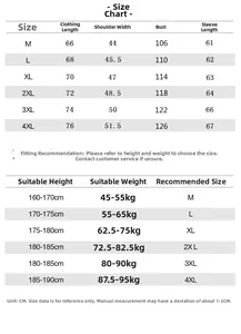 Detailed size chart for men casual military jacket from M to 4XL with measurements