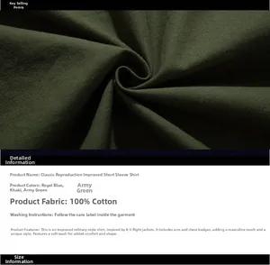 Detail of 100% cotton army green shirt fabric texture with military patches