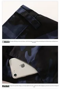 Detail of durable cargo shorts showing reinforced stitching and side pocket for smartphone