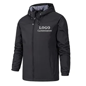 Men's waterproof hooded outdoor windbreaker jacket in black with a 3D display