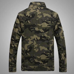 Men's camouflage military jacket with stand collar and classic jungle pattern back view
