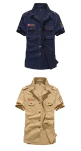 Detail of short sleeve cotton tactical shirts with chest pockets and shoulder epaulets