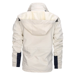 Cream white and navy blue waterproof 3-in-1 outdoor hooded jacket with detachable fleece liner