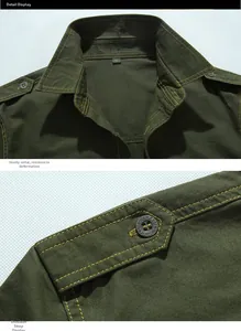 Detail view of military green cotton shirt featuring shoulder epaulettes and XL size tag