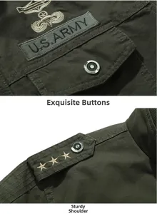 Détails de l'écusson U.S. Army et des épaulettes à cinq étoiles sur la veste militaire