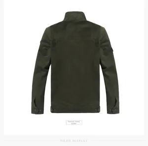 Back view of a tarmac military jacket featuring a stand collar and adjustable hem buckles