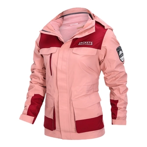 Pink waterproof 3-in-1 outdoor jacket with detachable warm fleece lining for women