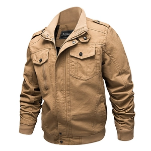 Men's Casual Cotton Military Work Jacket Stand Collar Windproof Pilot Flight Bomber Outdoor Outwear Multi Pocket Coat