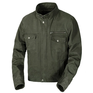 Veste Militaire Homme 100% Coton Col Montant Multi Poches Veste Safari Délavée Décontractée Rétro Manteau Printemps Automne