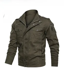 Macro view of army green military jacket with shoulder epaulets and tactical patches