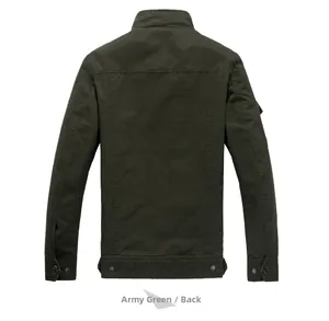 Rear view of a military green cotton canvas utility jacket with adjustable cuffs and hem