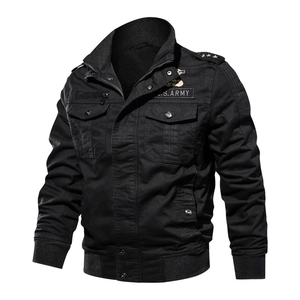 Men's black military jacket with U.S. ARMY embroidery and stars on standing collar