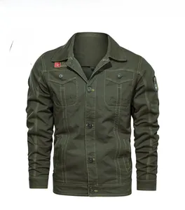 Army green military workwear jacket featuring embroidered star and anchor patches on chest
