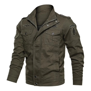 Army green military jacket for men with airborne patches and functional cargo pockets