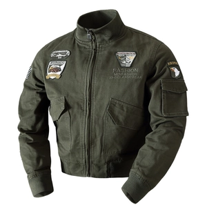 Men Military Bomber Jacket Cotton Canvas Tactical Flight Coat With Embroidery Patches Stand Collar Casual Outerwear
