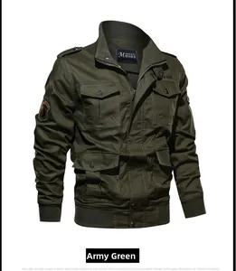 Detail view of military green tactical jacket with cargo pockets and epaulettes