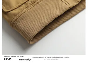 Close-up of elastic ribbed hem on a khaki cotton M1942 vintage military flight jacket