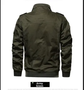 Detailed back view of military green utility jacket with rib-knit cuffs and epaulettes
