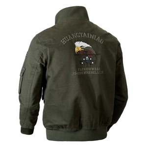 Men's dark green flight bomber jacket featuring intricate eagle embroidery on back